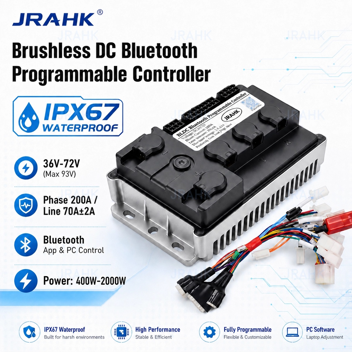 Kelly Kls7230S Controller - JRAHK 36V-72V BLDC Bluetooth Programmabile 70A